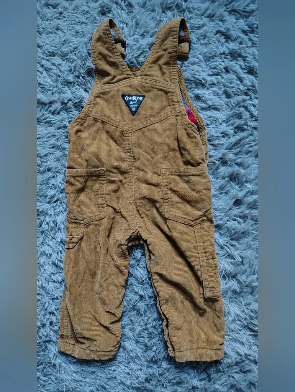OshKosh B'gosh Tan Corduroy Flannel Lined Carpenter Overalls Infant 9-12 Months